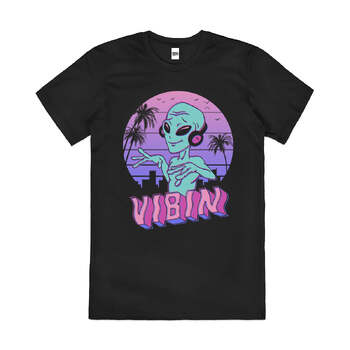 Alien Vibes Funny Cool Sci-Fi Space Cotton T-Shirt Black Size 4XL