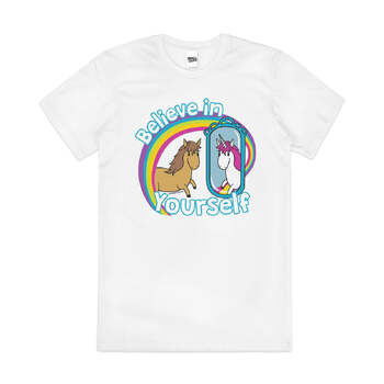 Believe in Yourself Unicorn Rainbow Fun Cotton T-Shirt White Size 4XL