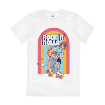 Rock N Rolla 80s Roller Skating Cotton T-Shirt White Size 4XL