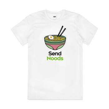 Send Noods Funny Ramen Japanese Noodles Cotton T-Shirt White Size 4XL