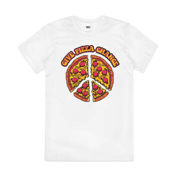 Give Pizza Chance Funny Peace Parody Cotton T-Shirt White Size 4XL