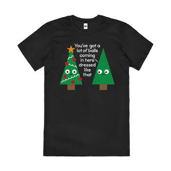 You've Got a Lot of Balls Christmas Tree Cotton T-Shirt Black Size L