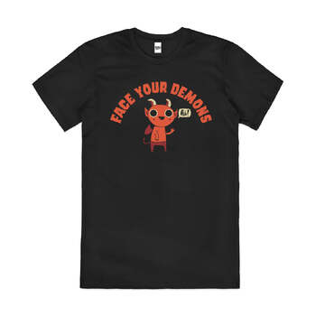 Face Your Demons Funny Slogan Exercise Cotton T-Shirt Black Size L