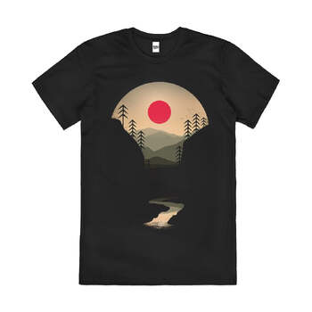 Exploring Earth Nature Woods Sunset Cotton T-Shirt Black Size L