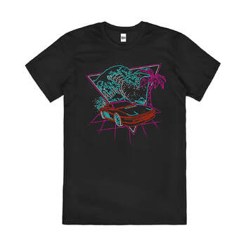 Wave of the 80s Vapour Drift Car Neon Cotton T-Shirt Black Size L