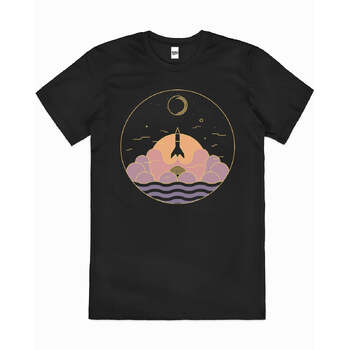 Discover Stars Rocket Space Exploration Cotton T-Shirt Black Size L