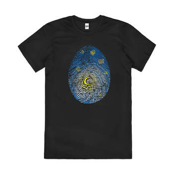 Aurora Fingerprint Space Moon Stars Sky Cotton T-Shirt Black Size L