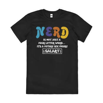 Not Just A Four Letter Word Nerd Slogan Cotton T-Shirt Black Size L