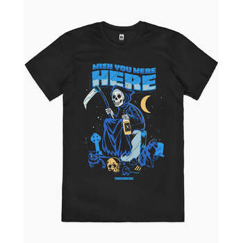 Wish You Were Here Grim Reaper Slogan Cotton T-Shirt Black Size L