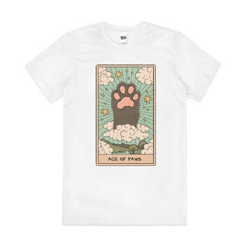 Ace Of Paws Cat Parody Tarot Card Cute Cotton T-Shirt White Size L