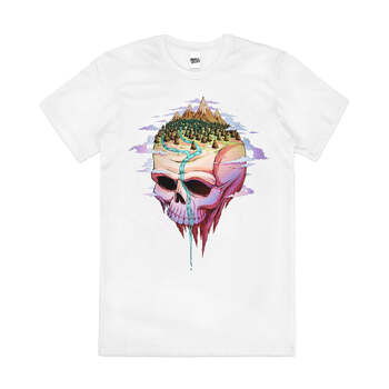 Planet Skull Outdoors Nature Mountains Cotton T-Shirt White Size L