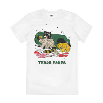 Trash Panda Funny Raccoon Eating Trash Cotton T-Shirt White Size L