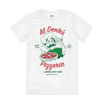 Al Dente's Pizzeria Funny Weed Parody Cotton T-Shirt White Size L