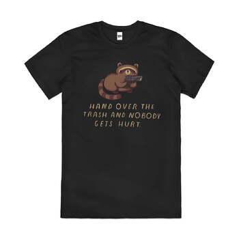 Hand Over The Trash Funny Slogan Raccoon Cotton T-Shirt Black Size M