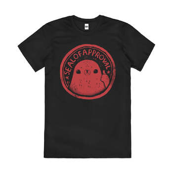 Seal of Approval Funny Bad Animal Pun Cotton T-Shirt Black Size M