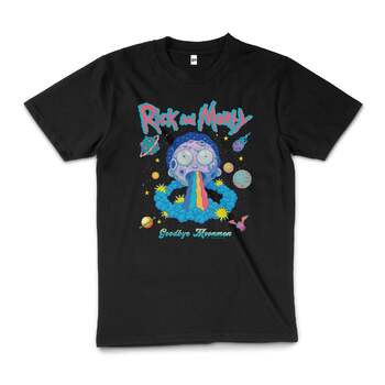 Rick And Morty Goodbye Moonmen Cartoon Cotton T-Shirt Black Size M