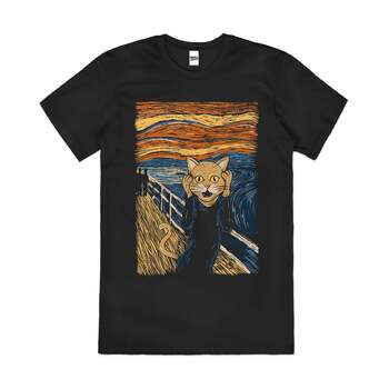 The Purr Funny Edvard Munch Scream Art Cotton T-Shirt Black Size M