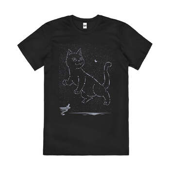 Cat Constellation Stars Kitty Space Sky Cotton T-Shirt Black Size M