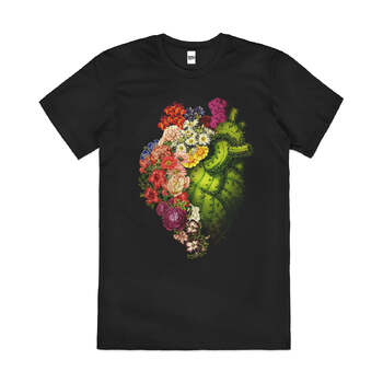 Healing Heart Floral Nature Flowers Art Cotton T-Shirt Black Size M