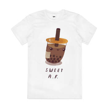 Sweet AF Funny Rude Boba Drink Cute Cotton T-Shirt White Size M