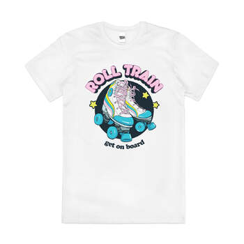 Roll Train Shoes Get On Board Slogan Cotton T-Shirt White Size M