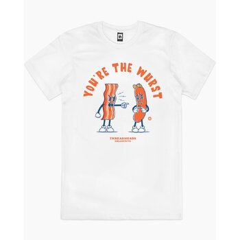 You're the Wurst Funny Sausage Slogan Cotton T-Shirt White Size M