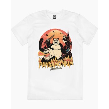 Pandamonium Panda Bear Monster Attack Cotton T-Shirt White Size M