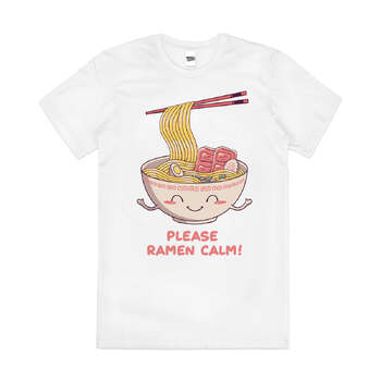 Please Ramen Calm Japanese Noodles Soup Cotton T-Shirt White Size M