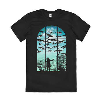 Off the Beaten Track Artsy Ocean Penguin Cotton T-Shirt Black Size S