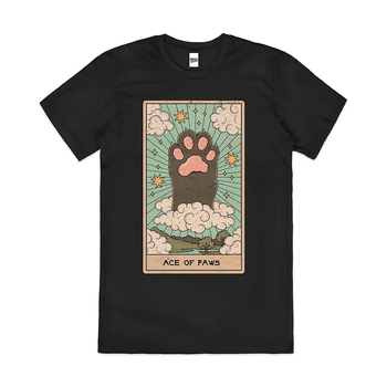 Ace Of Paws Funny Cat Tarot Card Parody Cotton T-Shirt Black Size S