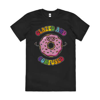 Glazed And Confused Donut Funny Artsy Cotton T-Shirt Black Size S