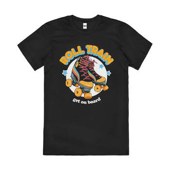 Roll Train Shoes Get On Board Slogan Cotton T-Shirt Black Size S