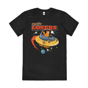 See Ya Later Losers Cat Space Aliens Cotton T-Shirt Black Size S