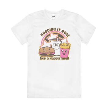 Happy Meal Funny Fries Stoner Slogan Cotton T-Shirt White Size S