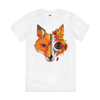 Autumn Fox Cute Leaf Nature Artsy CoolCotton T-Shirt White Size S