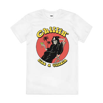 Chillin Like a Villain Slogan Reaper Cotton T-Shirt White Size S