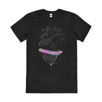 Bleeding Heart Artistic Rainbow Anatomy Cotton T-Shirt Black Size XL