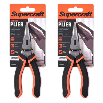 2PK Supercraft Long Nose Pliers Soft Grip 160mm Cr-Ni Steel