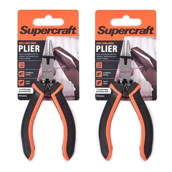 2PK Supercraft Mini Long Nose Carbon Steel Pliers 125mm Soft Grip