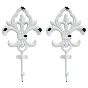 2PK LVD Hook Floral Metal 19cm Wall Hanging Organiser - White