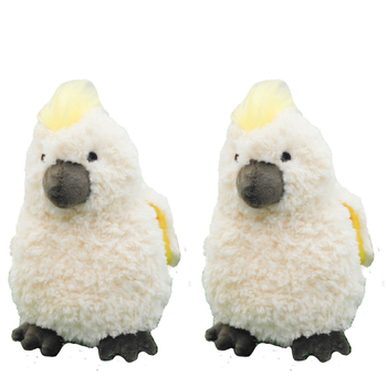 2PK Urban Products Curly 18cm Cockatoo Soft Fabric Animal Plush Toy - White 0M+