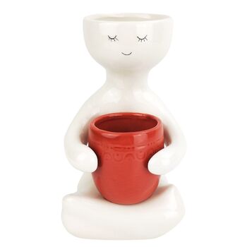 Urban 20cm Ceramic Planter Person Holding a Pot Medium - Berry