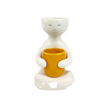 Urban 30cm Ceramic Planter Person Holding a Pot Large - Mustard