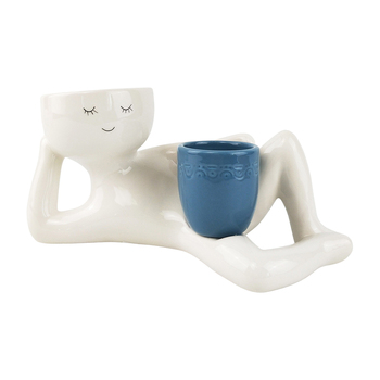 Urban 25cm Ceramic Planter Kinky Person Holding a Pot - Dusty Blue