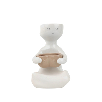 Urban 20cm Kinky Lady Person Holding Pot Ceramic Planter - Beige