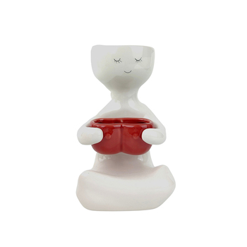 Urban 20cm Kinky Lady Person Holding Pot Ceramic Planter - Red/White