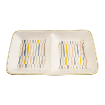 Urban 25cm Ceramic Maldon Stripe Double Dish Serving Plate