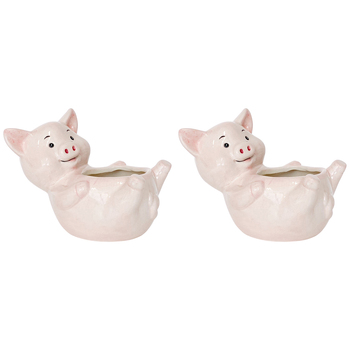 2PK Urban Products Reclining Pig Planter Light Pink 17cm