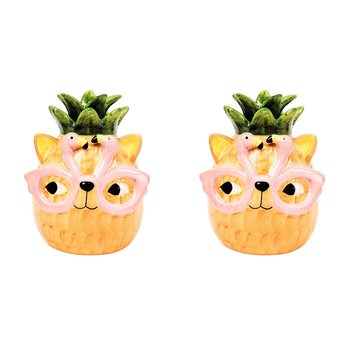 2PK Urban Products Tropicana Cat Pineapple Vase Orange 13cm