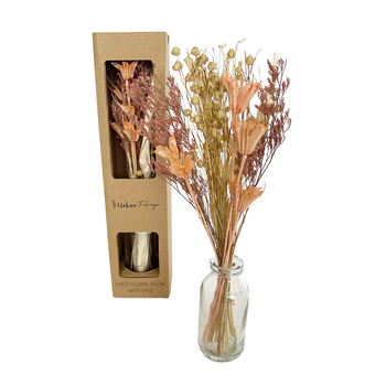 Urban 28cm Dried Floral Posie in Glass Artificial Home Decor - Peach